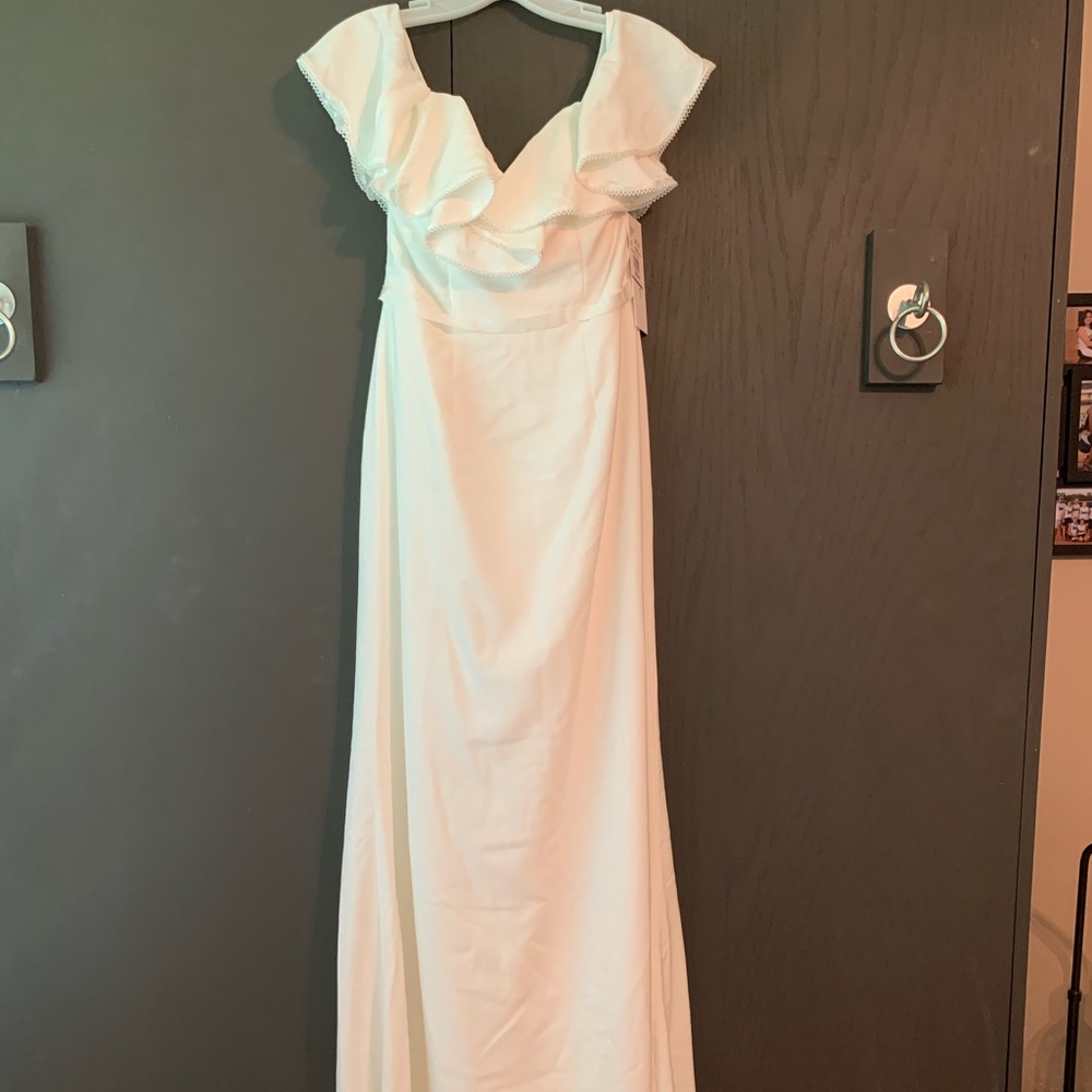 Pearl trimmed off-shoulder dress